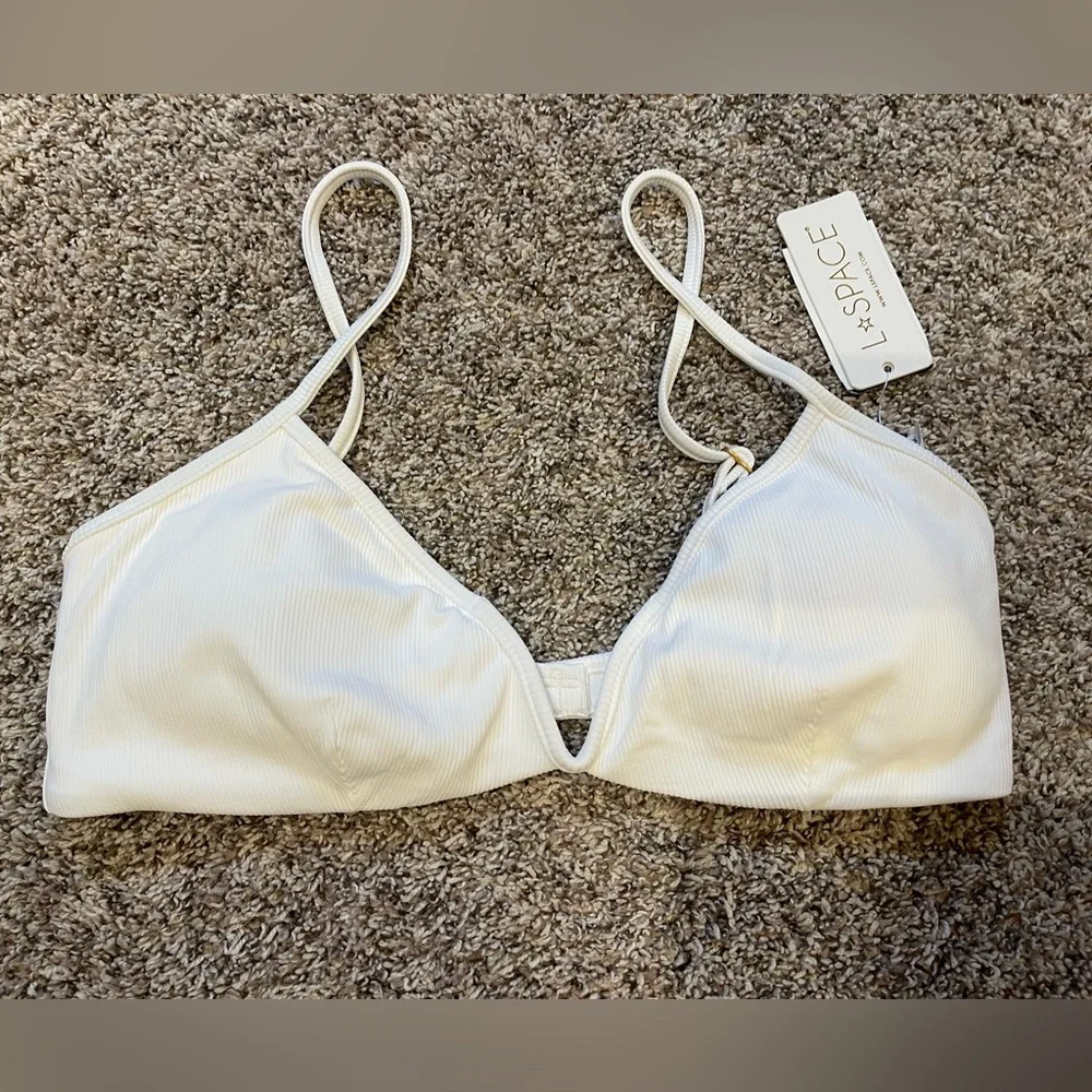 L*Space White Helena Ribbed Bikini Top